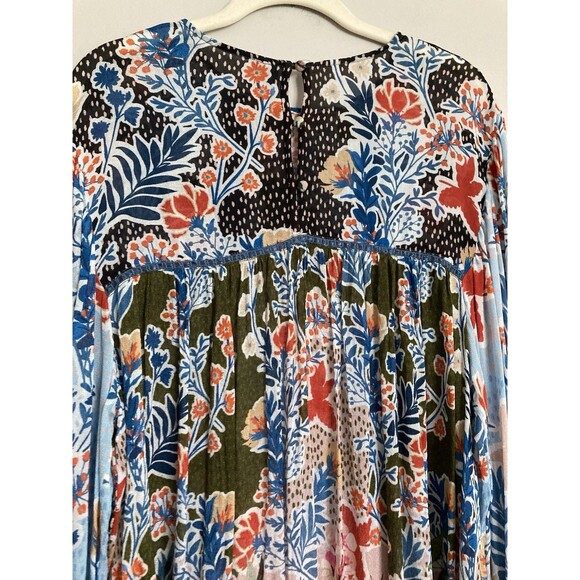 BL-NK London Printed Blouse XL Blue Floral Long Sleeve Viscose - Picture 9 of 10